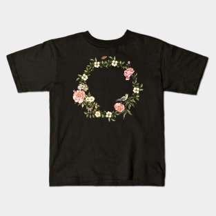 Vintage wreath with flowers, butterflies and bird Kids T-Shirt